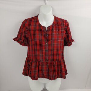 Madewell XXS Plaid Red White Black J. Crew Ruffle Womens Cozy Holiday